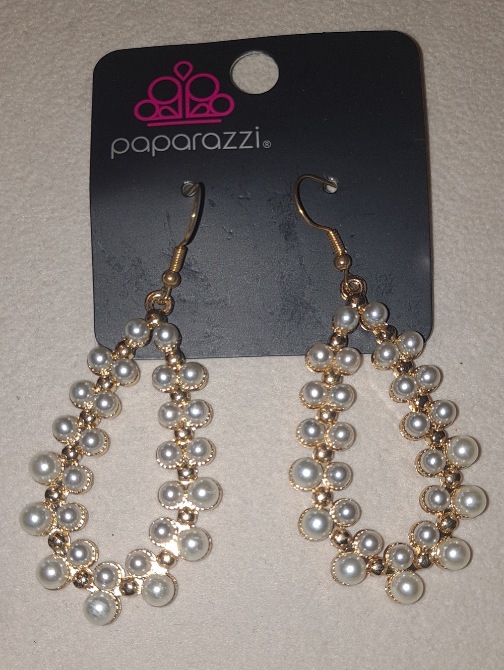 Paparazzi Gold & White Pearl Teardrop Earrings